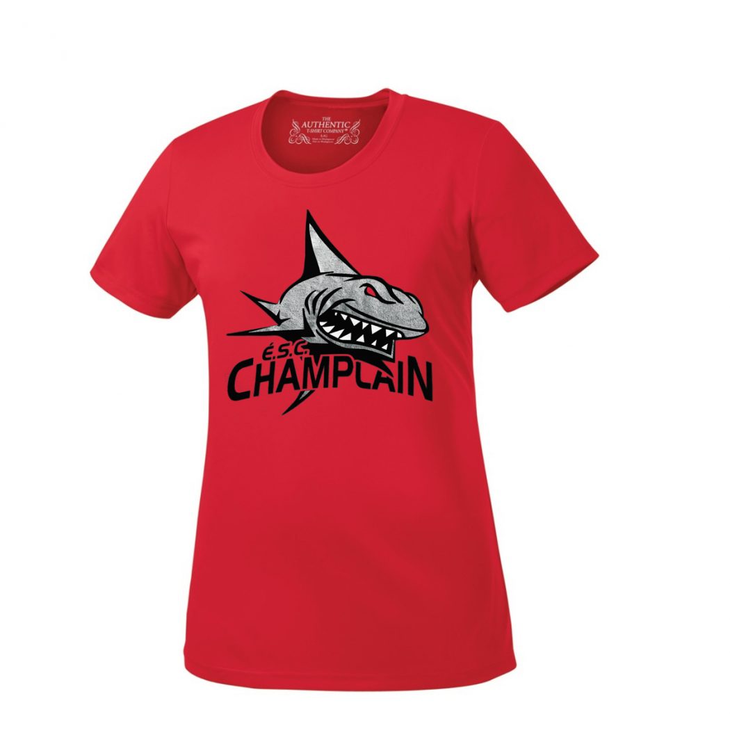 CHAMPLAIN - PRINTED RED PERFORMANCE GYM T-SHIRT (Ladies)