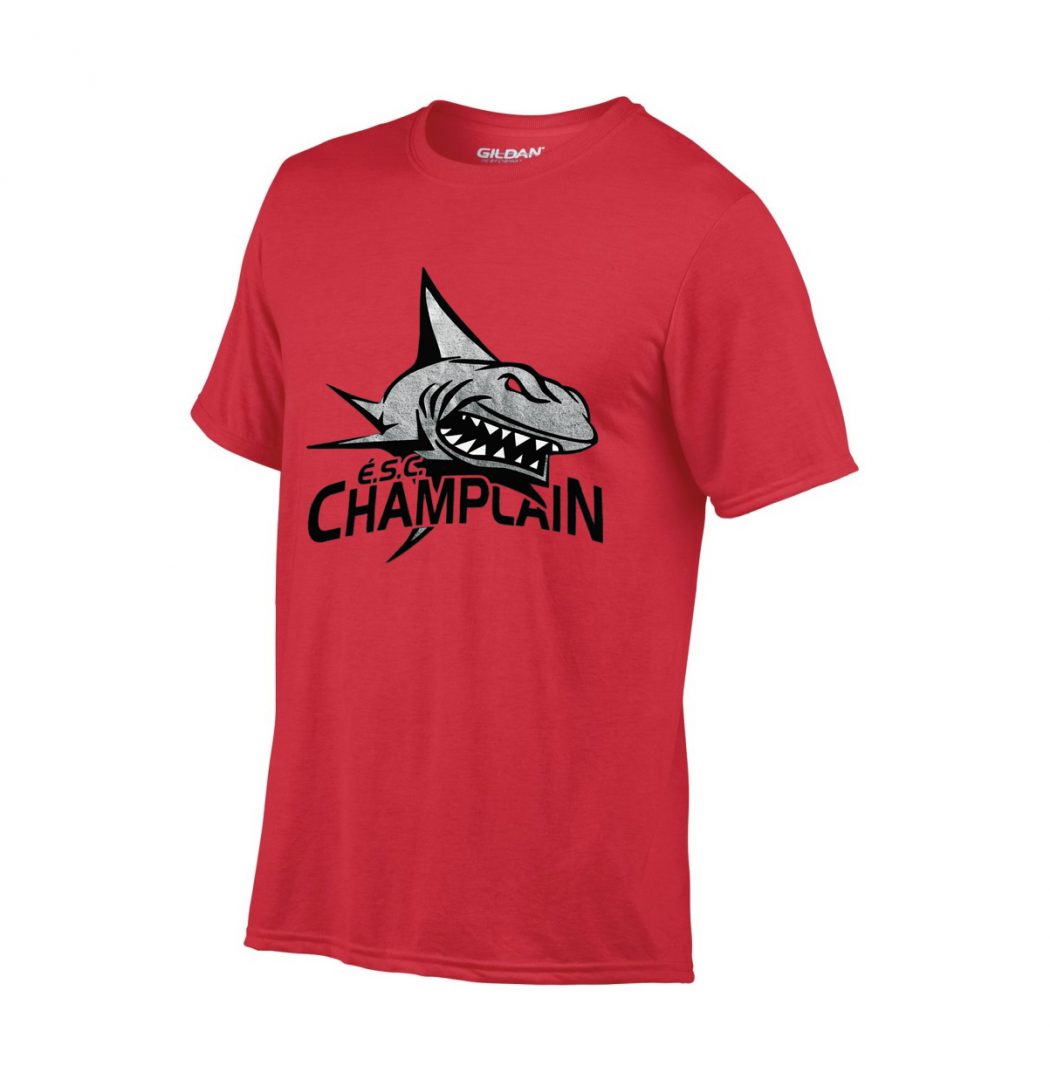 CHAMPLAIN - PRINTED RED PERFORMANCE GYM T-SHIRT (Unisex)